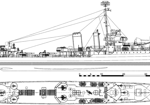 Destroyer USS DD-350 Hull 1944 [Destroyer] - drawings, dimensions, pictures